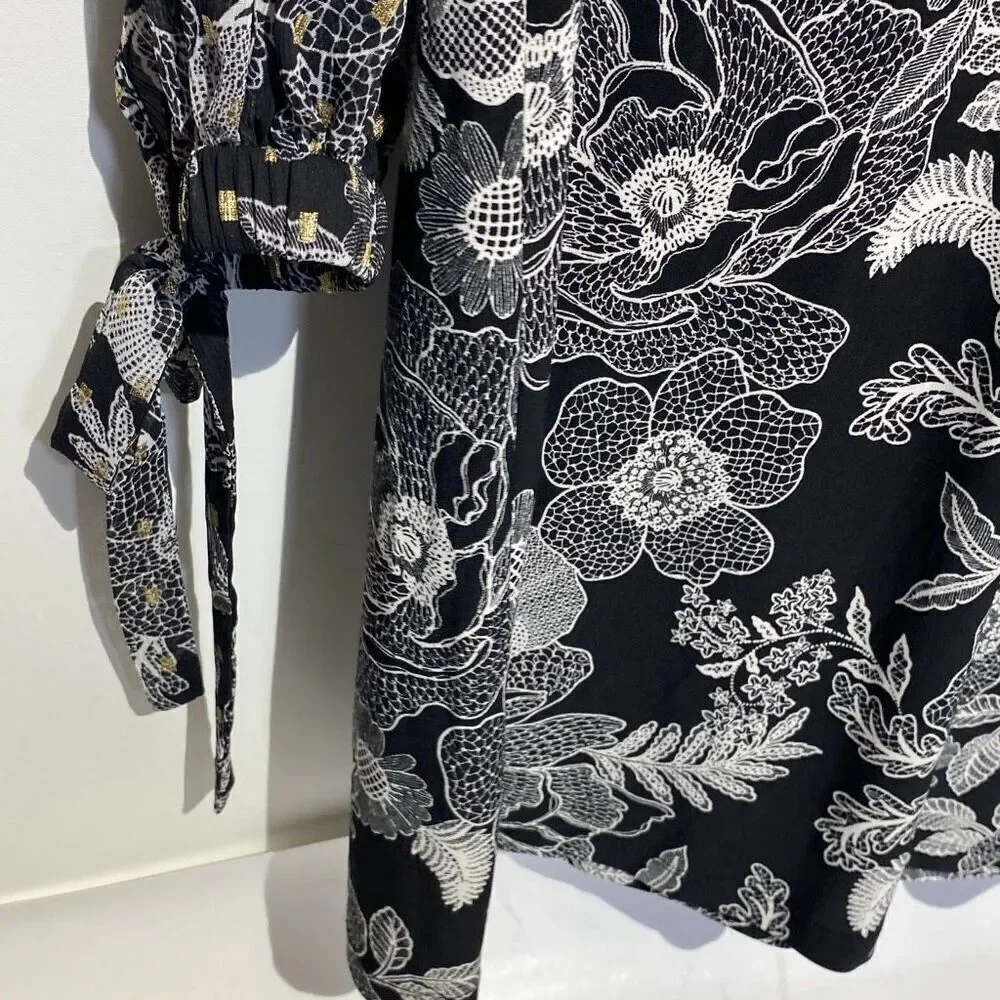 Tommy Hilfiger Women's‎ Black White Floral Long Sleeve A-Line Dress Size 6 NWT